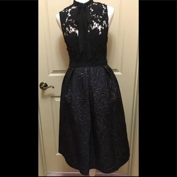 Anthropologie Hutch Jacquard Fit and Flare Dress Navy Black 2 - Picture 8 of 8